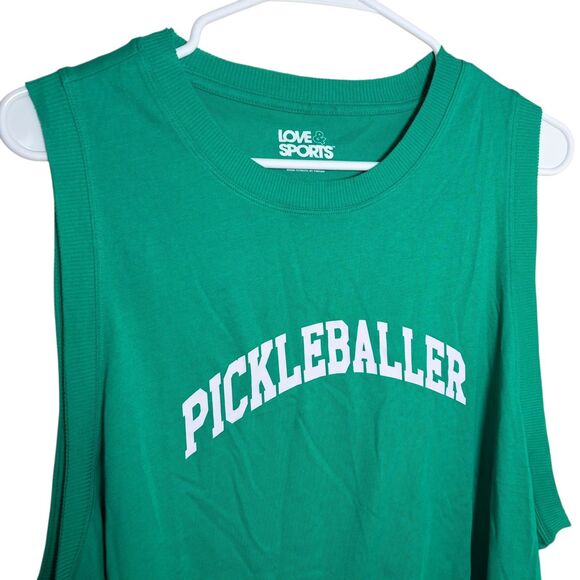 Love & Sports Tank Top Women's XL Green Pickleball Athletic Boxy Tee NWT - Picture 2 of 9